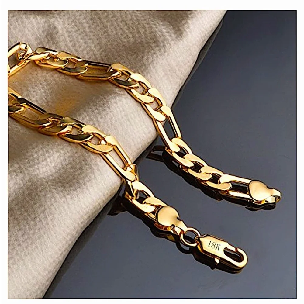 GOLD CUBAN FIGARO CHAIN LINK 8MM UNISEX 18K BRACELET